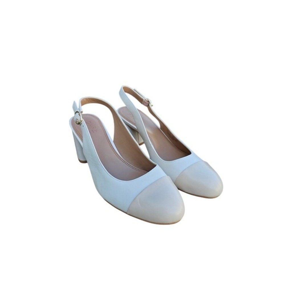 Naturalizer Sophie Pumps Womens 9.5 White Cream Cap‎ Toe Block Heel Slingback ~